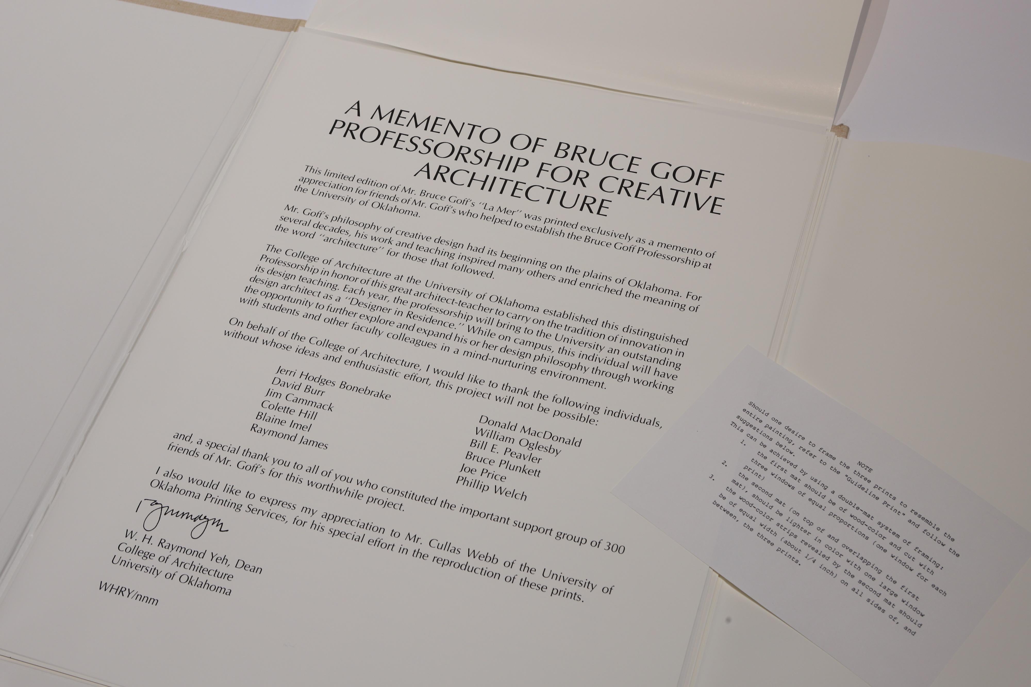 American Memento of Bruce Goff Professorship for Creative Architecture For Sale