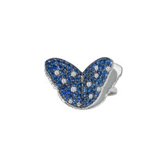 Memento Pave Blue Sapphire and Diamond Butterfly Ring White Gold MEGA