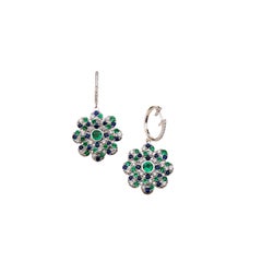 Memento Pave Blue Sapphire Emerald and Diamond Dangle Earring Large