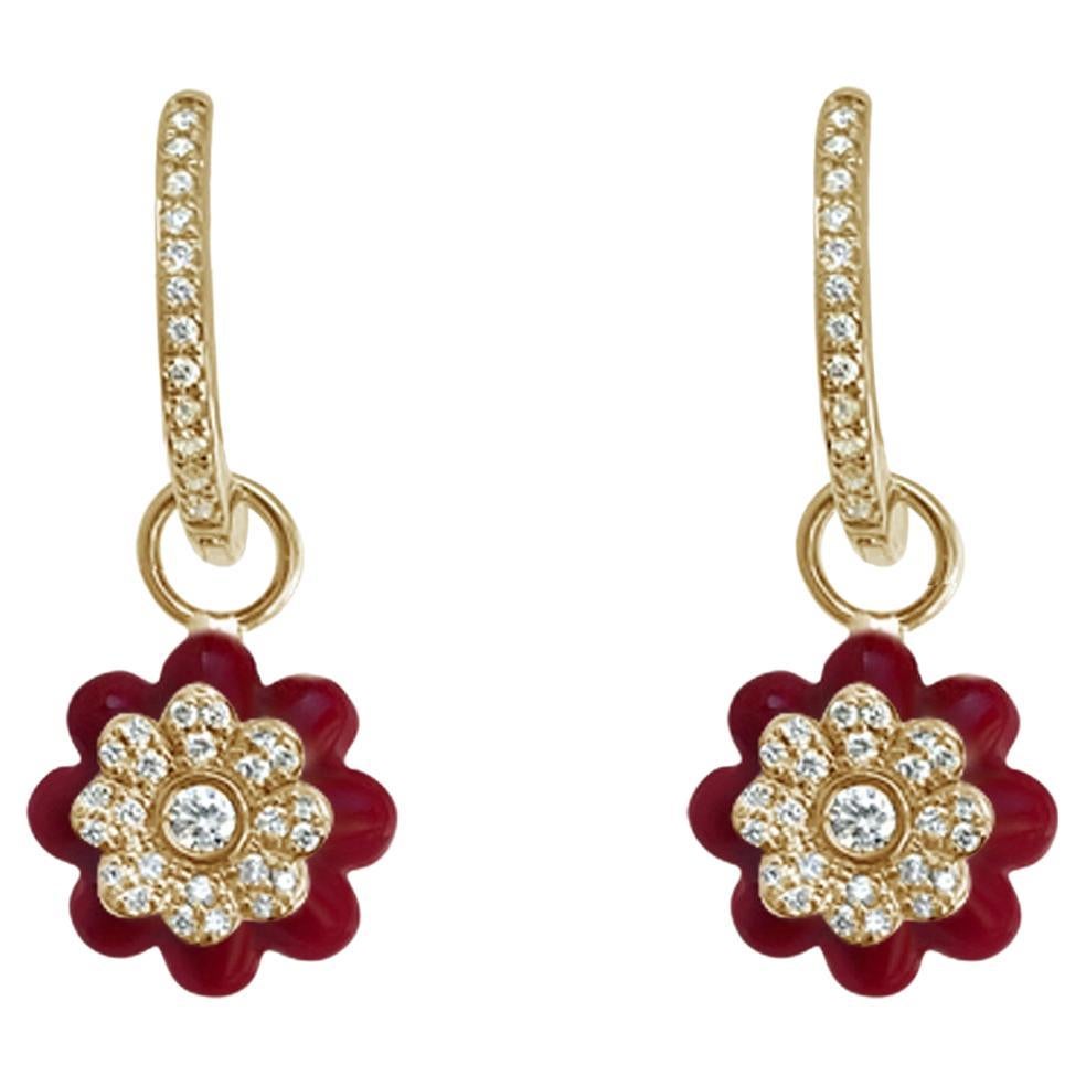Memento Pave Diamond Flower Dangle Earring in Yellow Gold Small In New Condition For Sale In Houston, TX