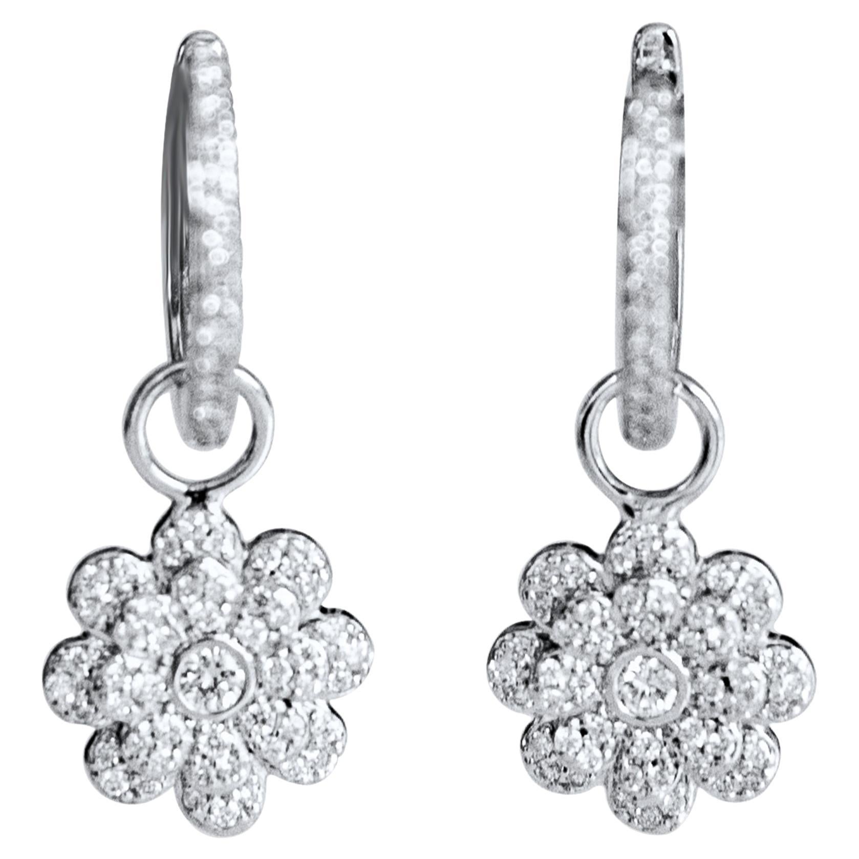 Memento Pave Diamond Flower Dangle Earring in Yellow Gold Small For Sale