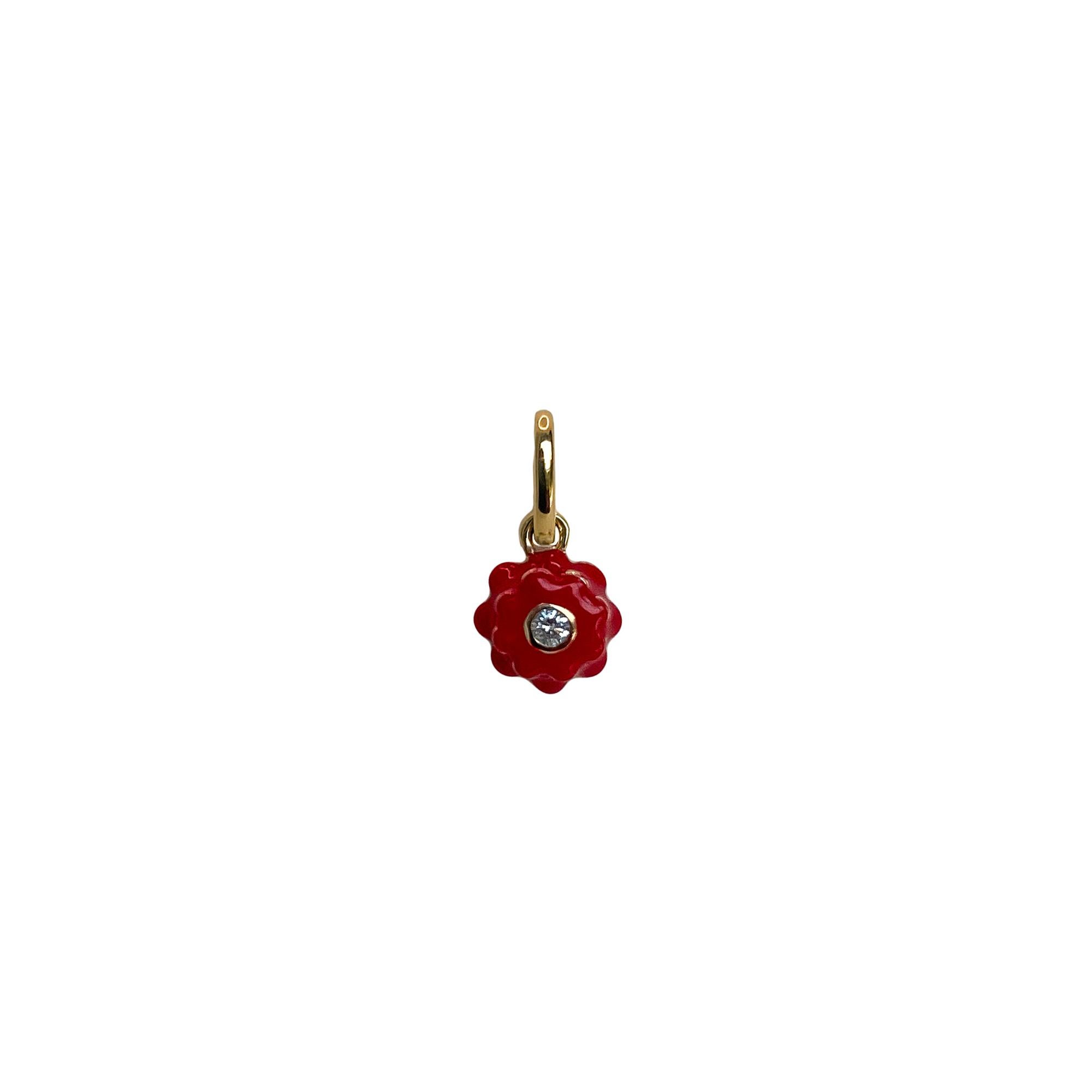 Memento Single Diamond and Black Enamel Flower Charm Pendant Mini For Sale 1