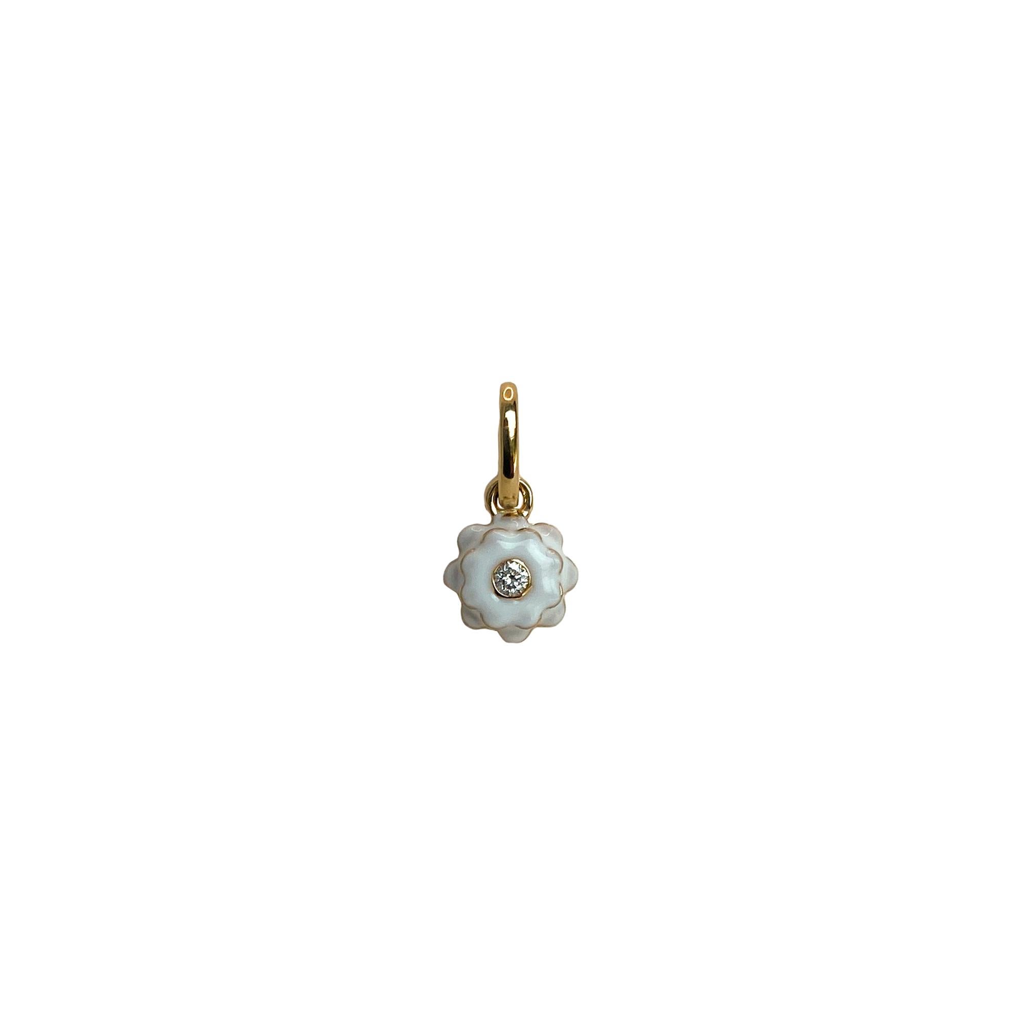 Memento Single Diamond and Black Enamel Flower Charm Pendant Mini For Sale 5