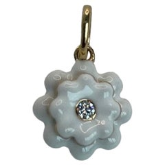 Memento Single Diamond and White Enamel Flower Charm Pendant