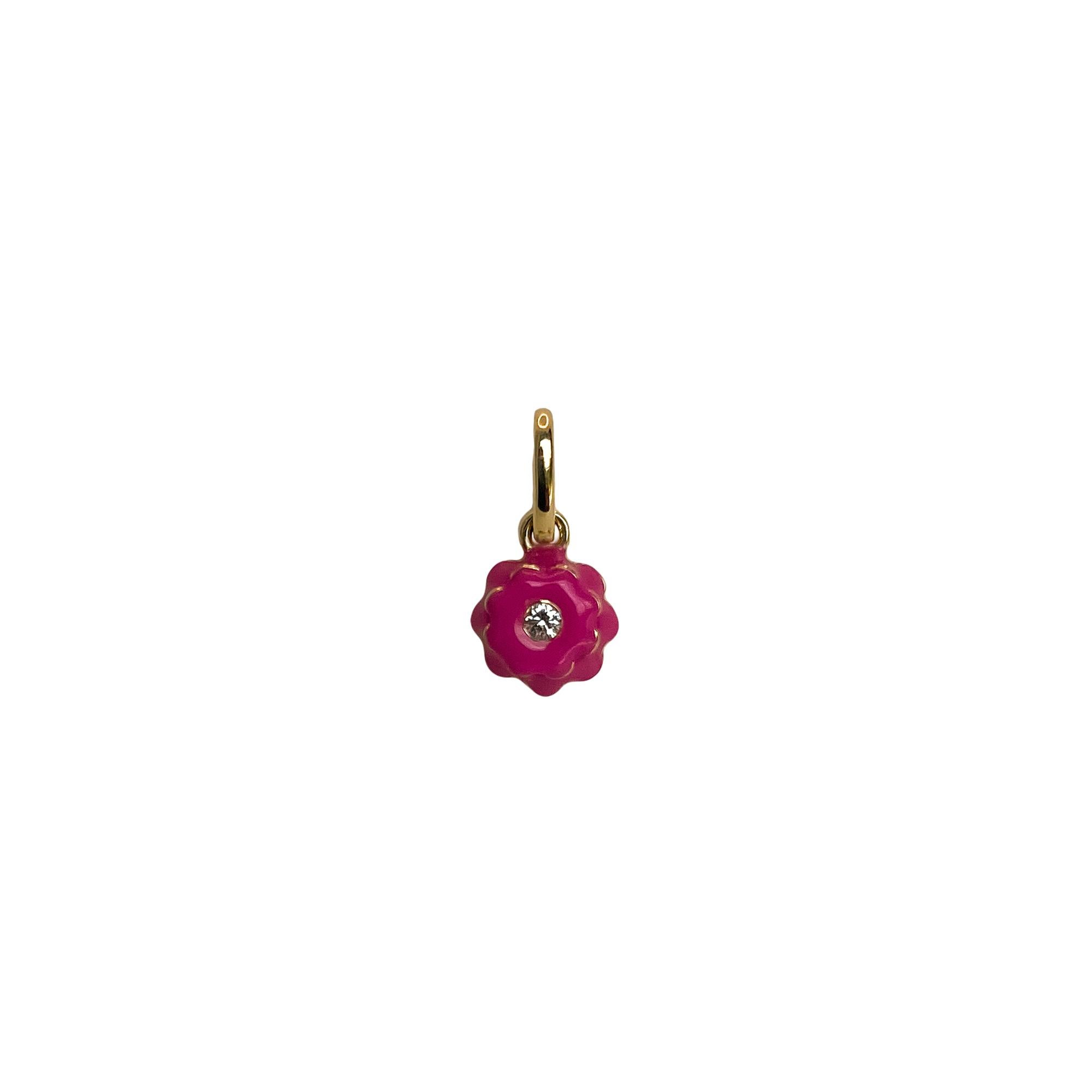 Einzelner Mini-Anhänger mit Diamant und weißer Emaille mit Blumenanhänger MINI 1