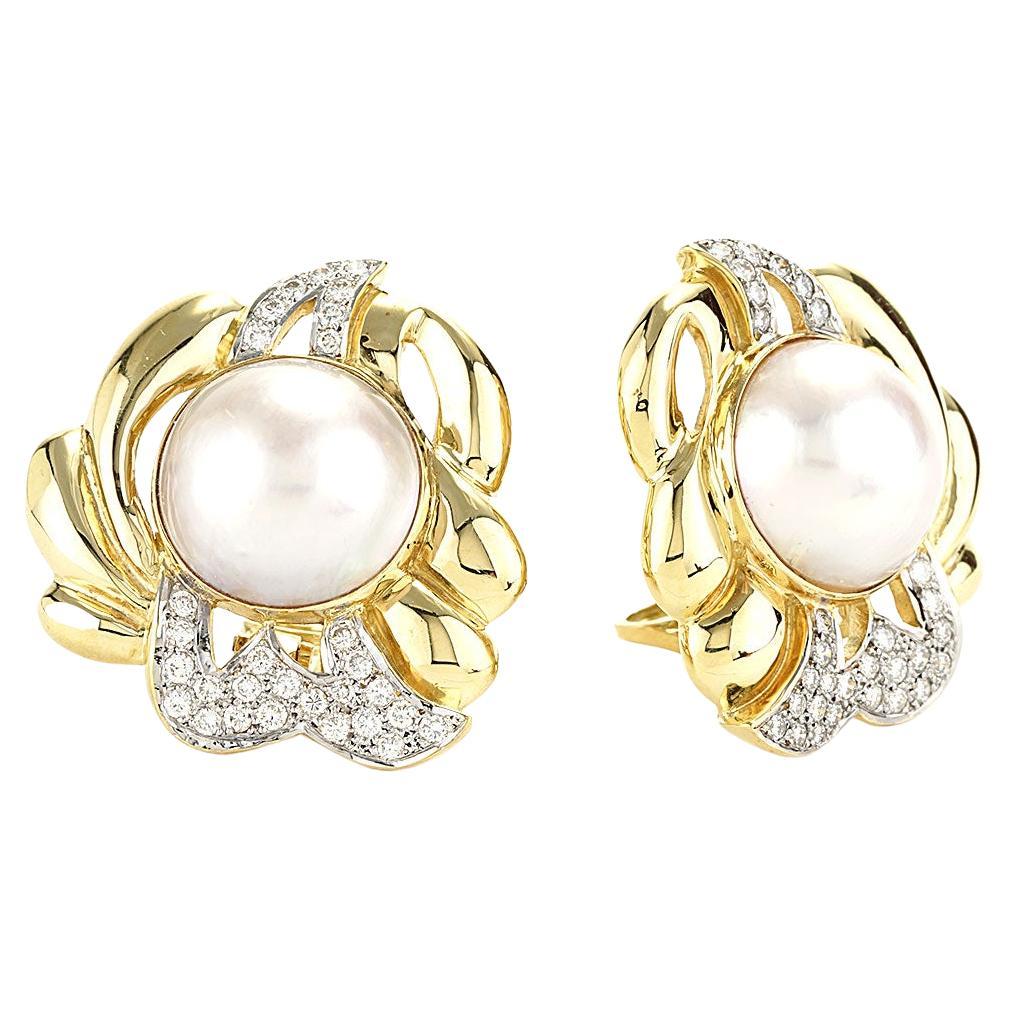 Memo Mabe Pearl & Diamond Clip-On Earrings in 18K Yellow Gold