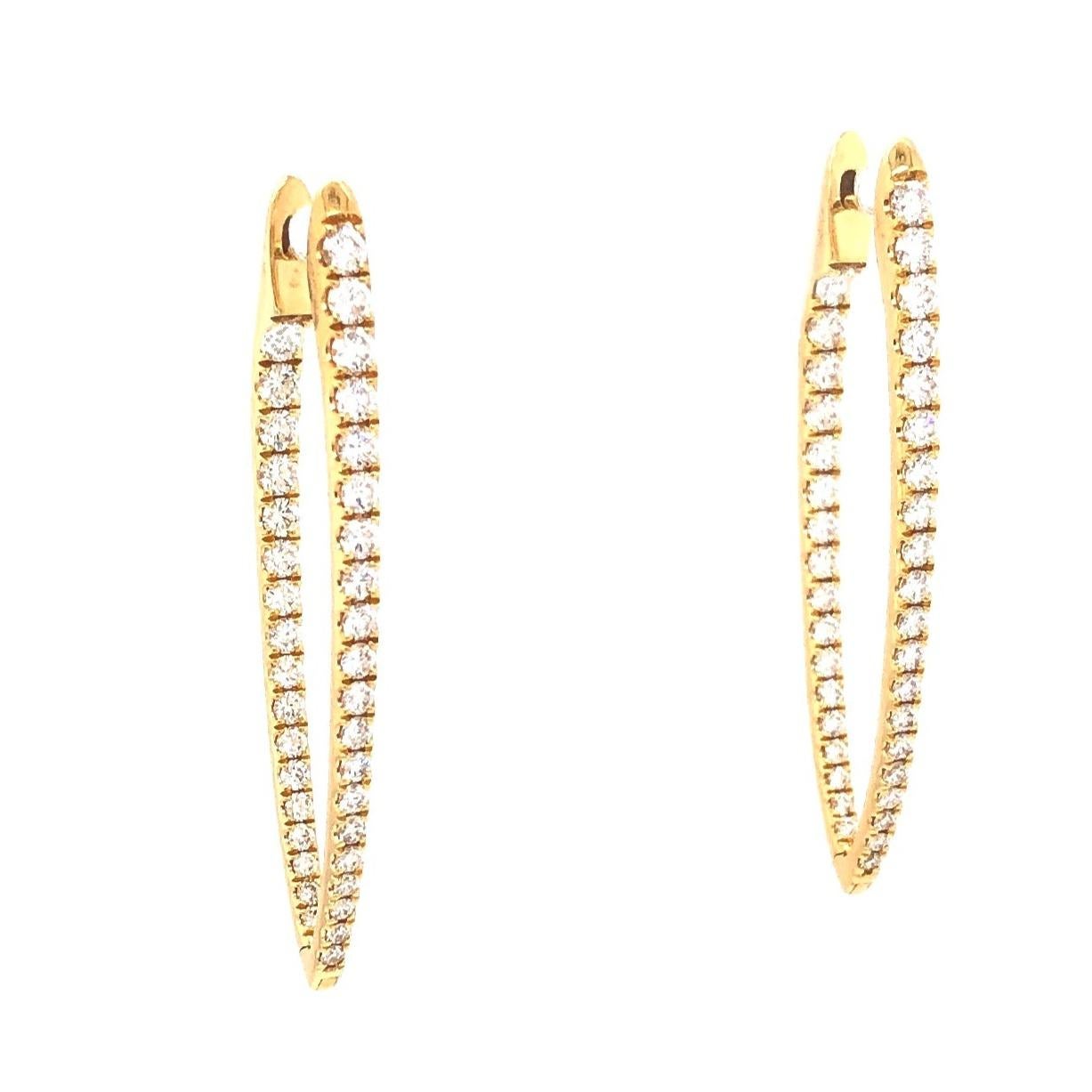 Brilliant Cut Memoire 18k Yellow Gold Imperial Hoops 74 Diamonds Equals 1.67ctw For Sale