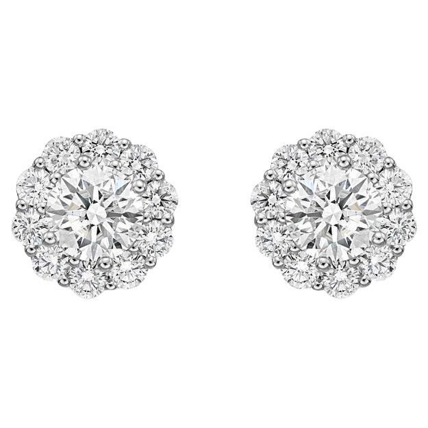 Memoire Blossom Collection Diamond Stud Earrings 0.22ctw 18K White Gold For Sale