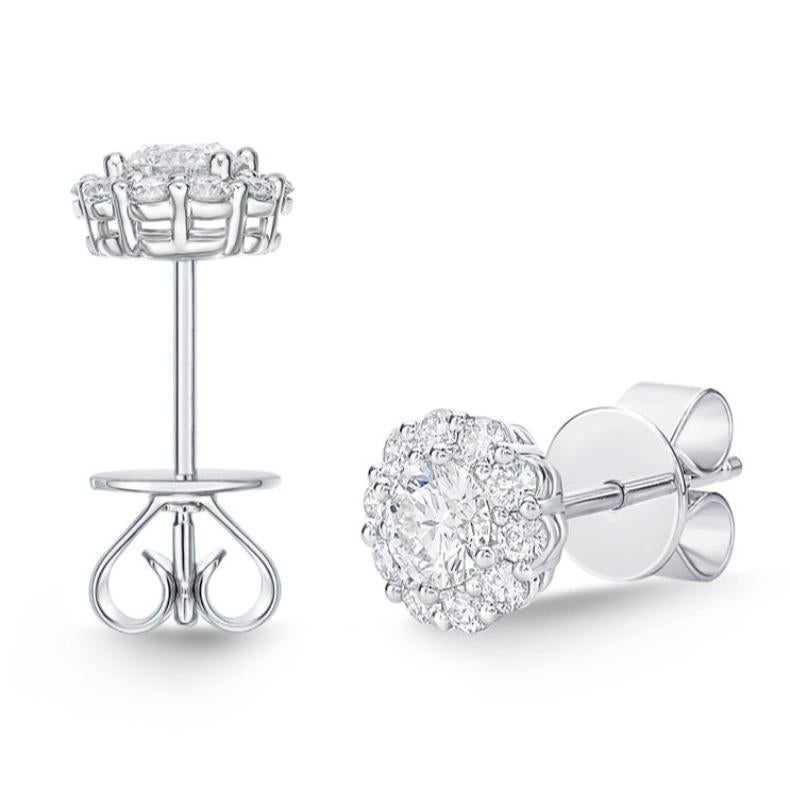 Art Deco Memoire Blossom Collection Diamond Stud Earrings 0.49ctw 18k White Gold For Sale