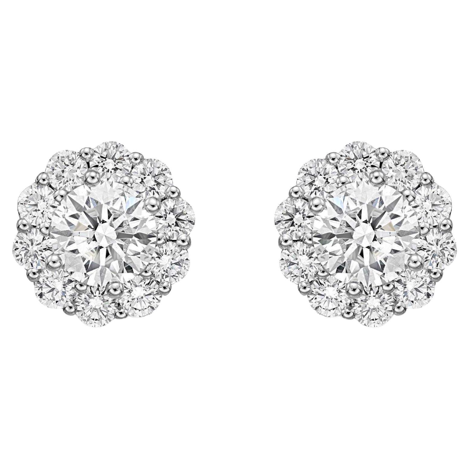 Memoire Blossom Collection Diamond Stud Earrings 0.49ctw 18k White Gold For Sale