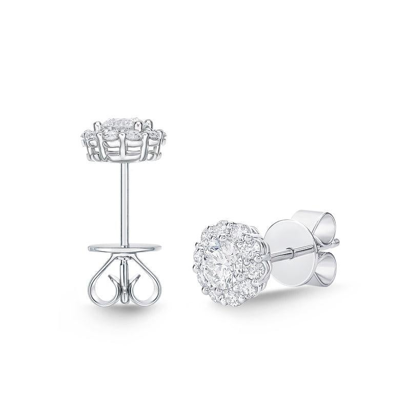Art Deco Memoire Blossom Collection Diamond Stud Earrings 0.97ctw 18k White Gold For Sale