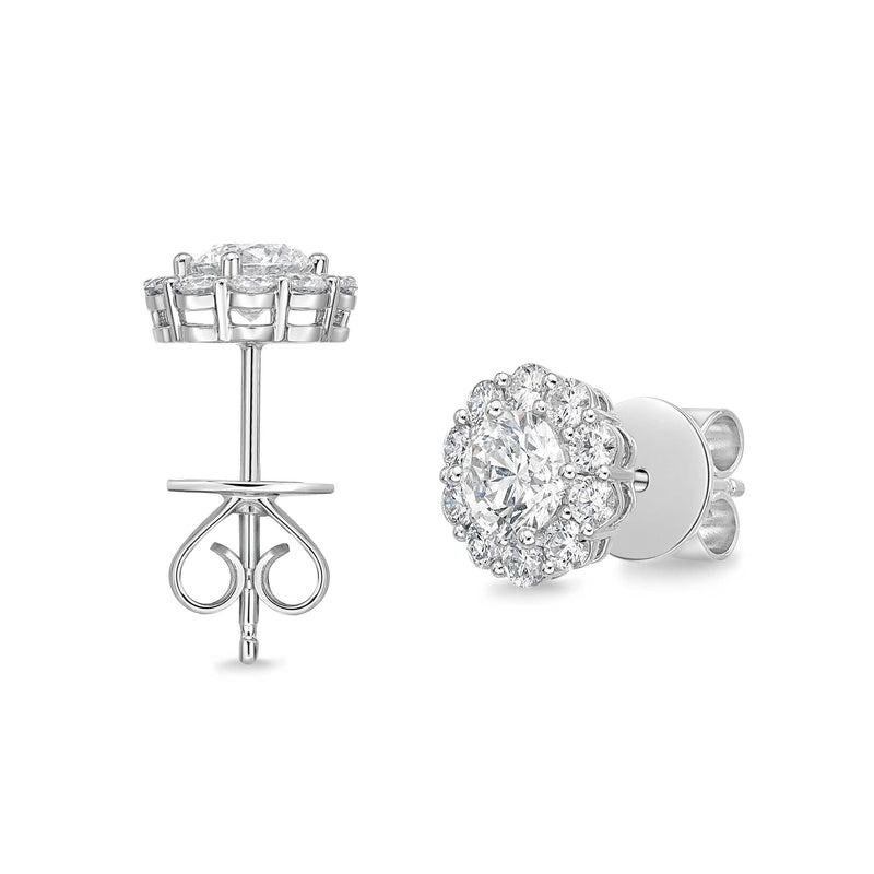 Art déco Clous d'oreilles en or blanc 18 carats de la collection Memoire Blossom avec diamants 1,52 carat en vente