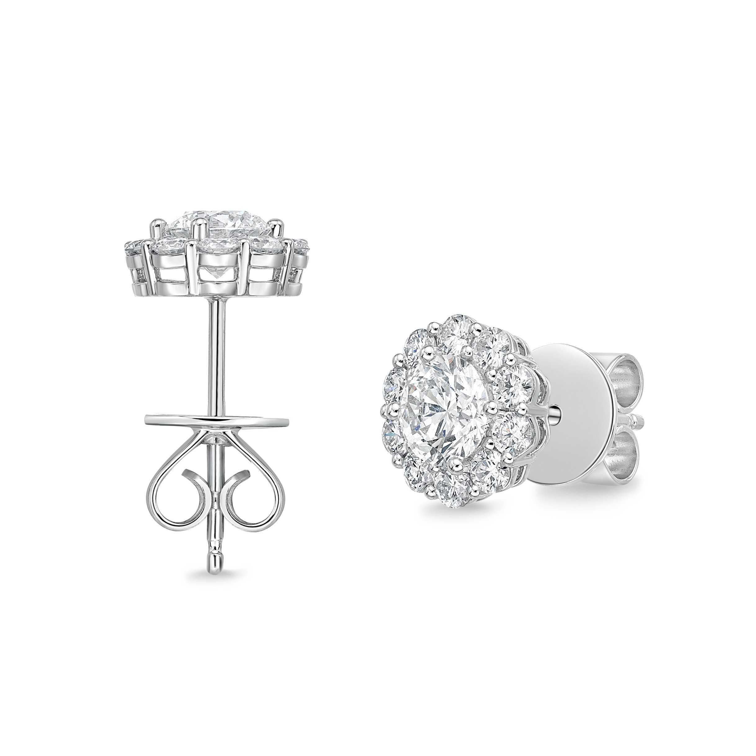 Art Deco Memoire Blossom Collection Diamond Stud Earrings 1.52ctw 18k White Gold For Sale
