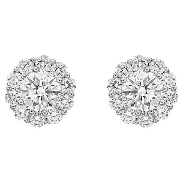 Memoire Blossom Collection Diamond Stud Earrings 1.52ctw 18k White Gold For Sale