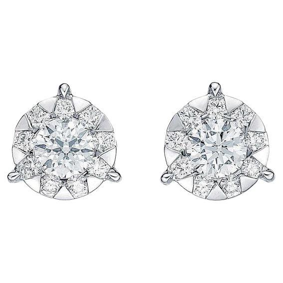 Memoire Bouquet Collection Diamond 0.95ctw Stud Earrings 18k White Gold For Sale