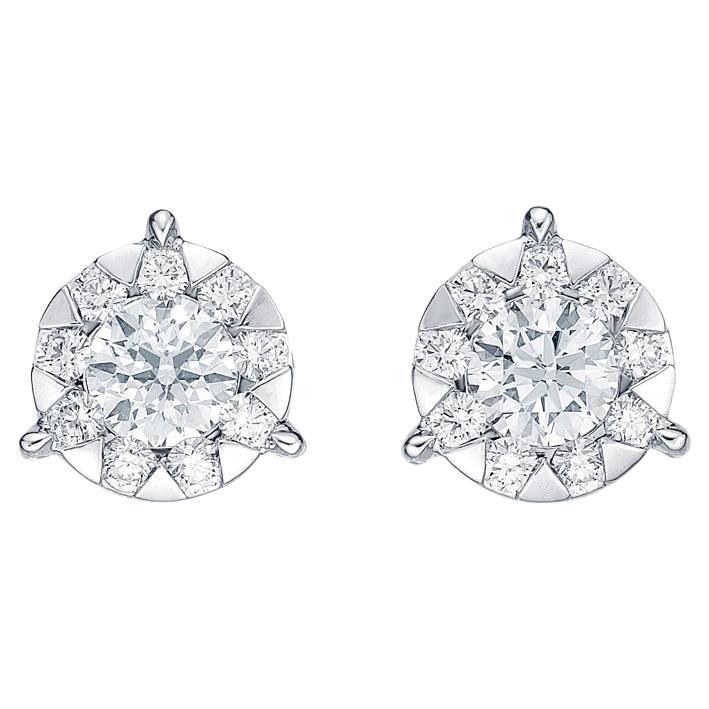 Memoire Bouquet Collection Diamond 0.95ctw Stud Earrings 18 Karat White Gold 2 For Sale
