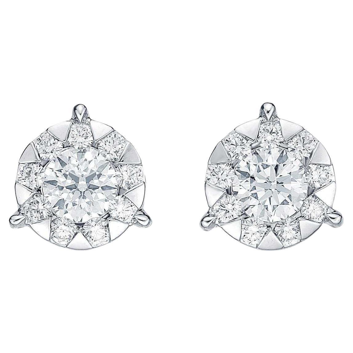 Memoire Bouquet Collection Diamond Stud Earrings 1.33 ct with "Look" of 3 Carat For Sale