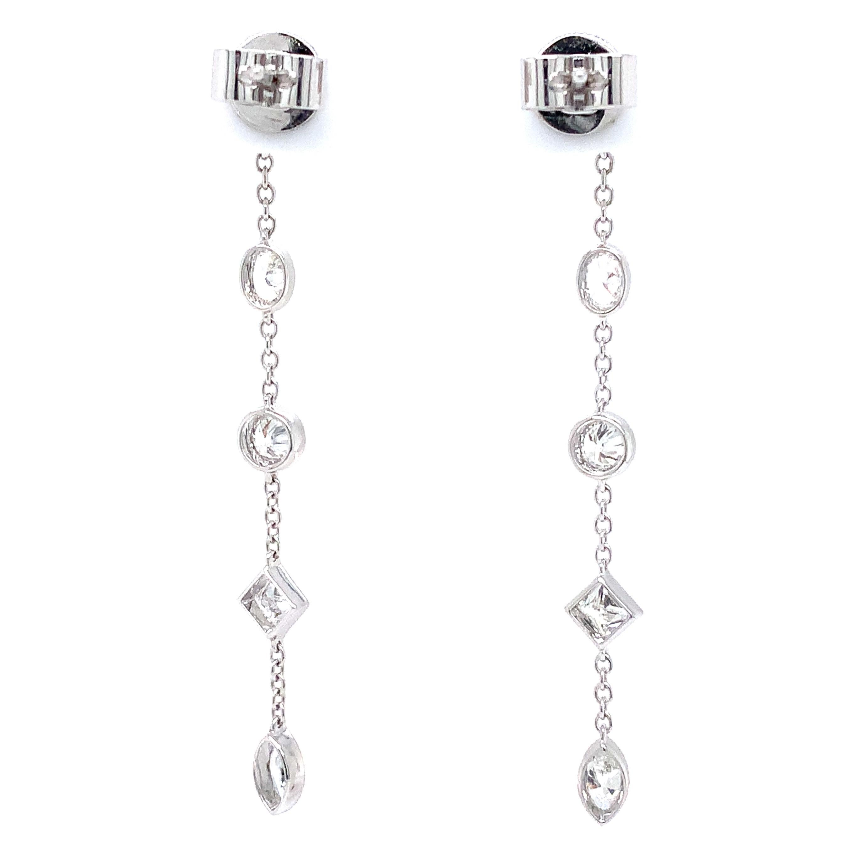 Modern Memoire Cascade Mixed Cut Fancy Shaped Diamond Drop Earrings 18k White Gold For Sale