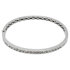 Memoire Channel Set Round Diamond Bangle Bracelet 18K White Gold 2.30Ctw