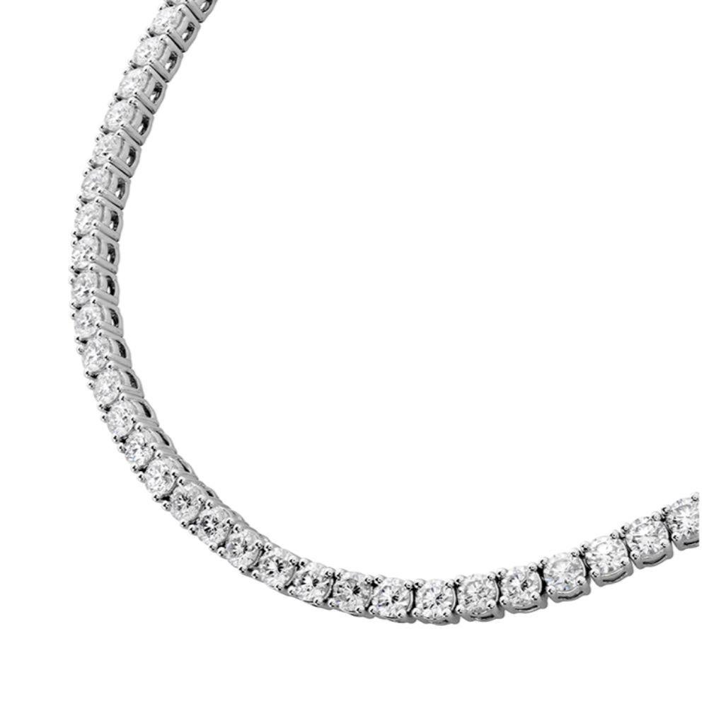 Modern Memoire Collection Uniform 4 Prong Line 5.14ct Diamond Necklace Set in 18k White For Sale