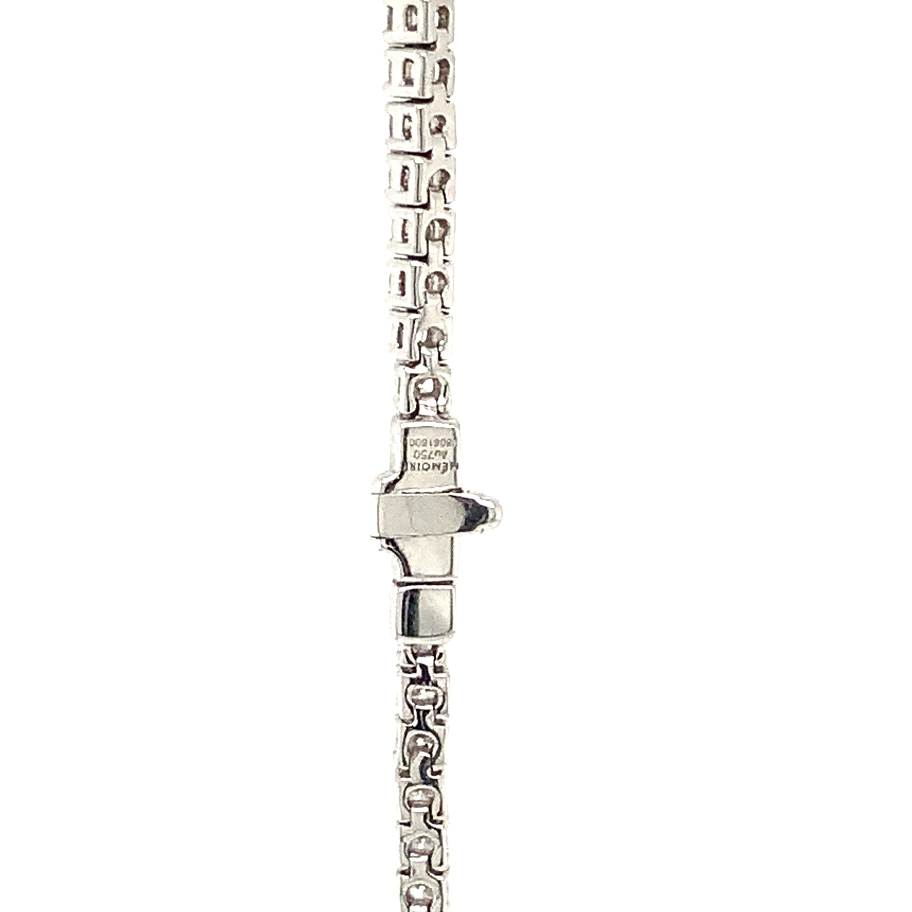 Brilliant Cut Memoire Collection Uniform 4 Prong Line 5.14ct Diamond Necklace Set in 18k White For Sale