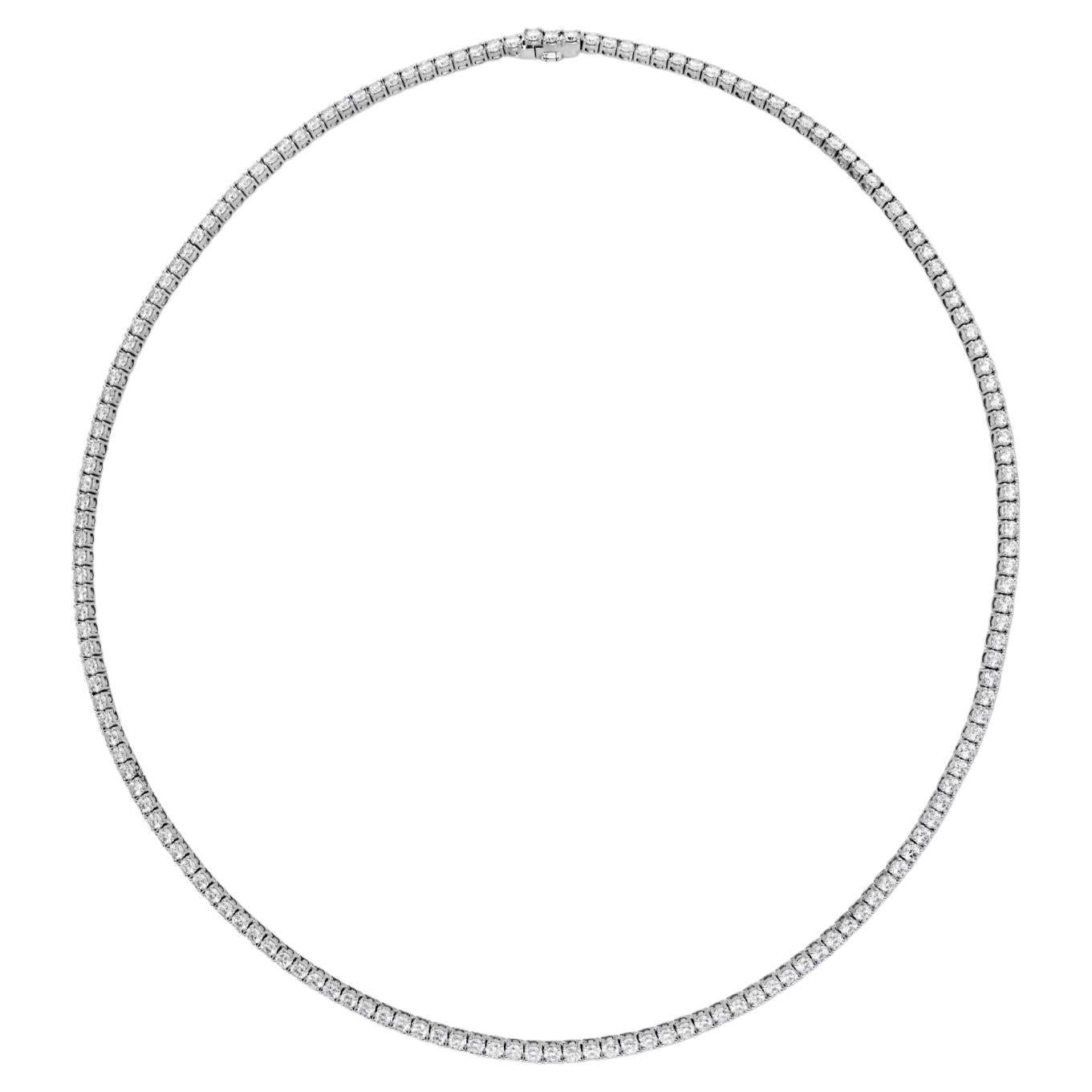 Memoire Collection Uniform 4 Prong Line 5.14ct Diamond Necklace Set in 18k White For Sale