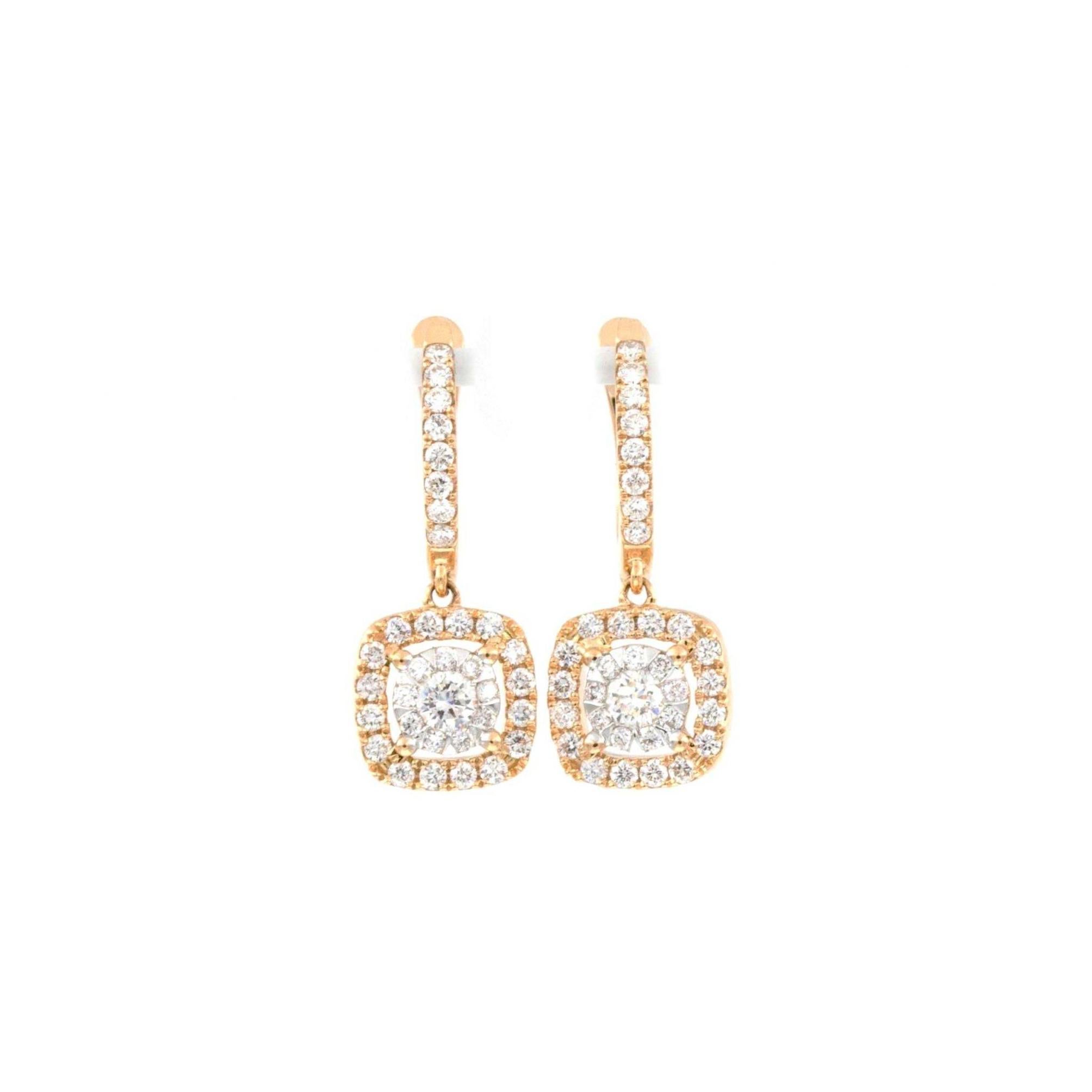 Art déco Boucles d'oreilles en goutte en or rose 18 carats collection Bouquet de diamants Memoire en vente