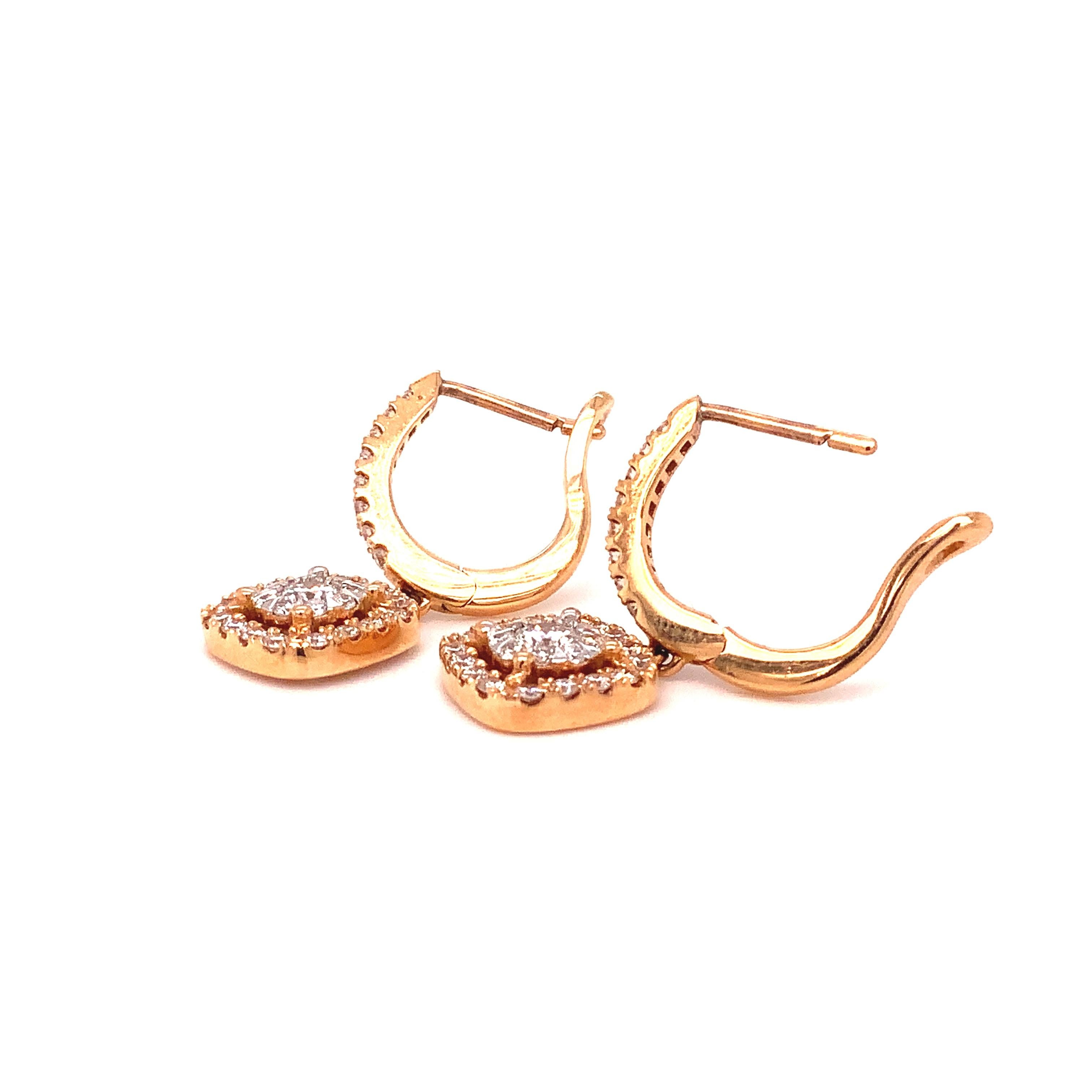 Taille brillant Boucles d'oreilles en goutte en or rose 18 carats collection Bouquet de diamants Memoire en vente