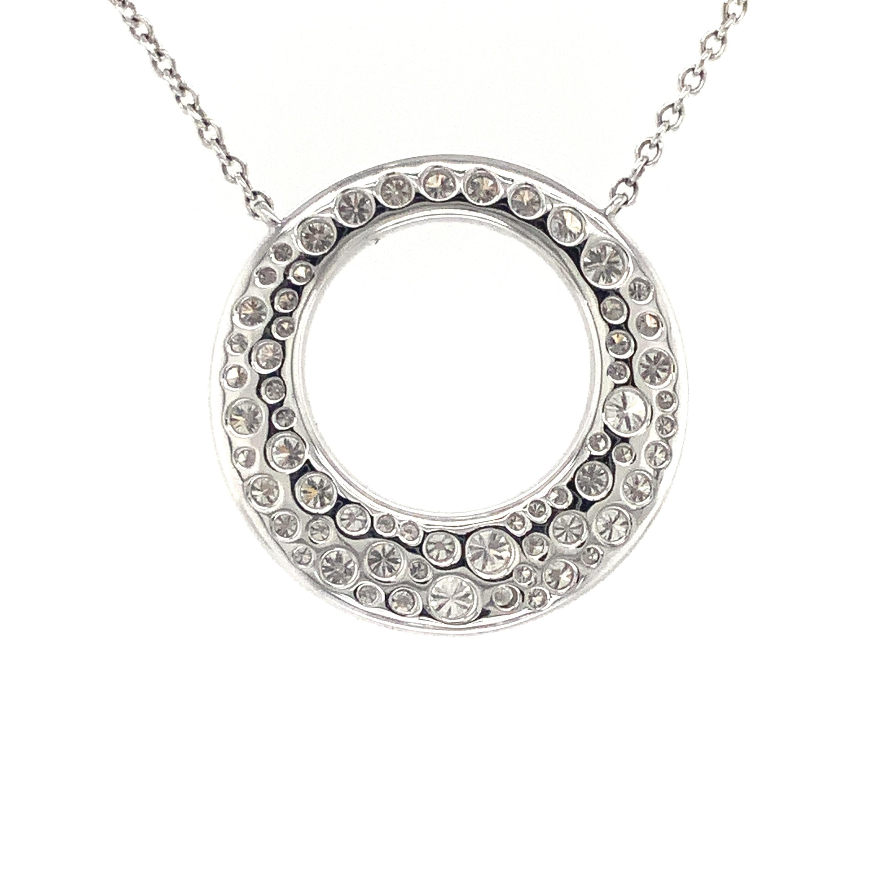 Modern Memoire Diamond Circle Pavé Necklace 62 Round Brilliant Diamond 1.01ctw 18k Whit For Sale