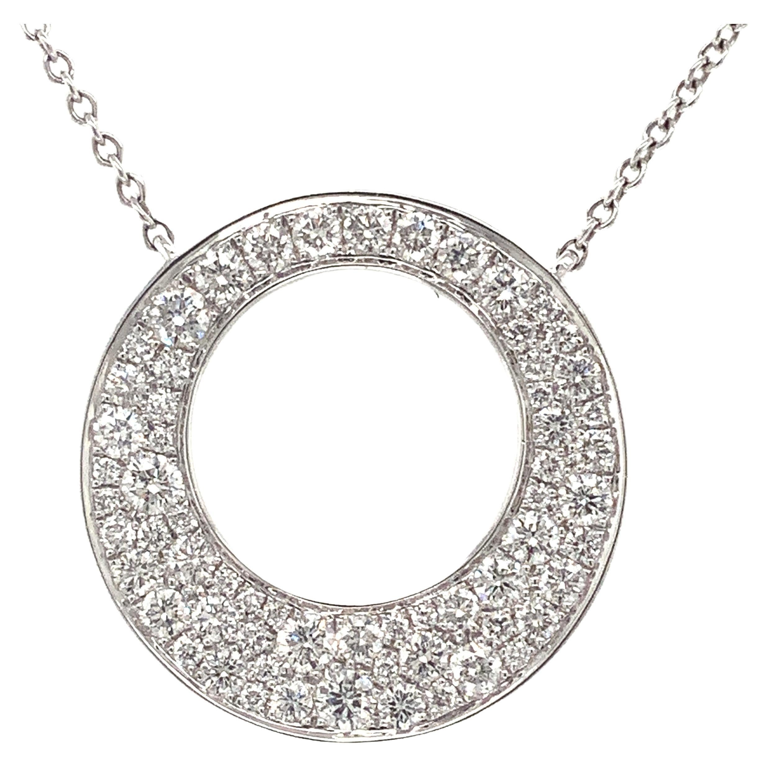 Memoire Diamond Circle Pavé Necklace 62 Round Brilliant Diamond 1.01ctw 18k Whit For Sale