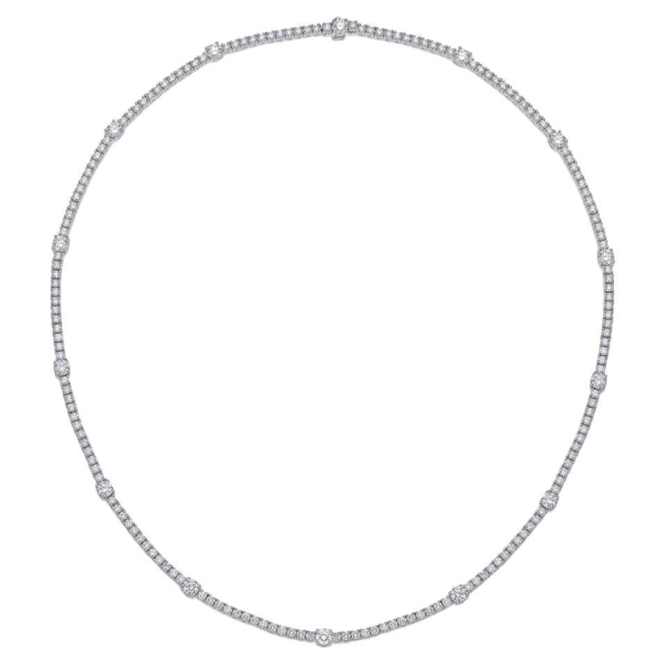 Memoire Diamond Station Tennis Necklace 18 Karat White Gold 6.42cts Diamond