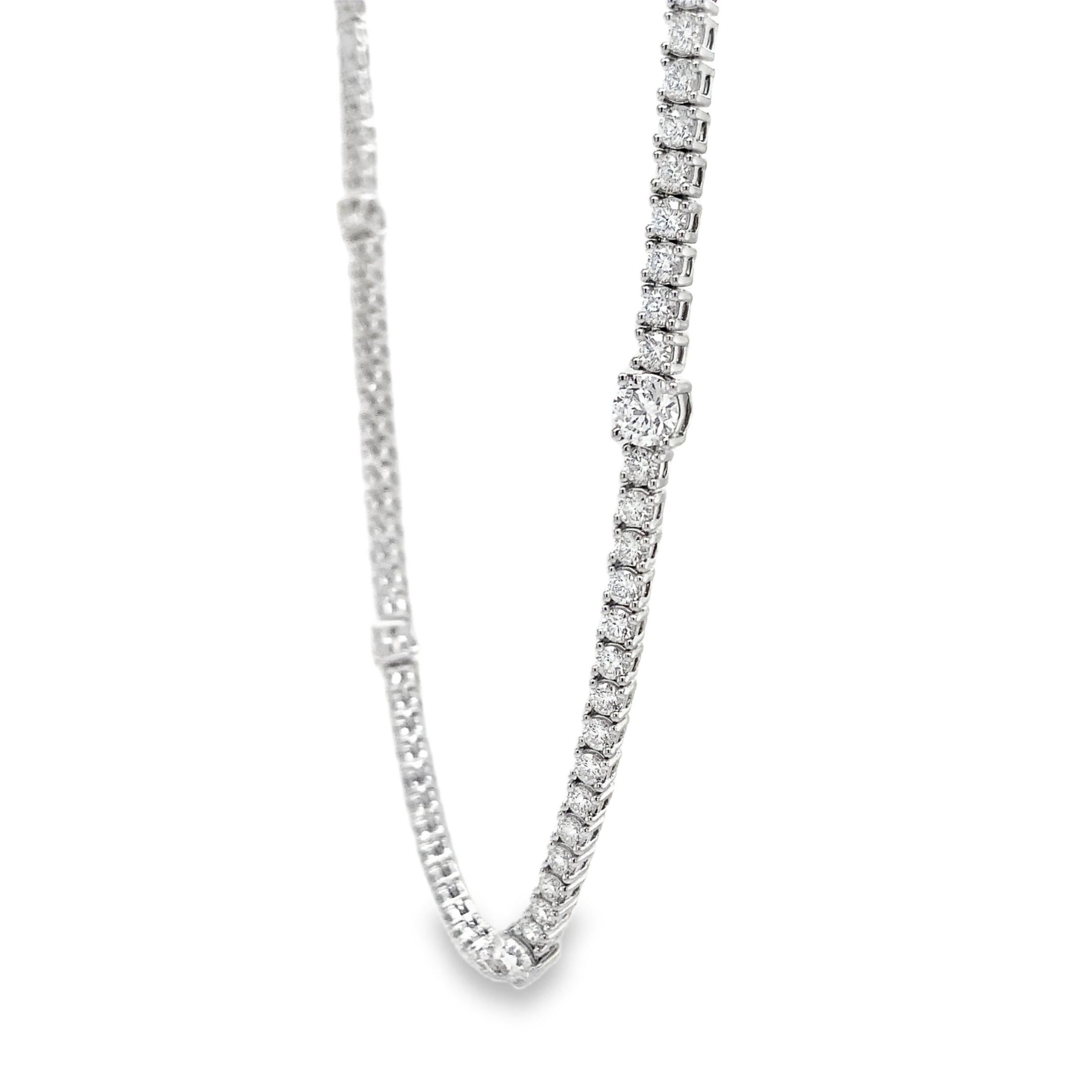 Memoire Diamond Station Tennis Necklace 18 Karat White Gold 7.09 cts Diamond In New Condition For Sale In Los Gatos, CA
