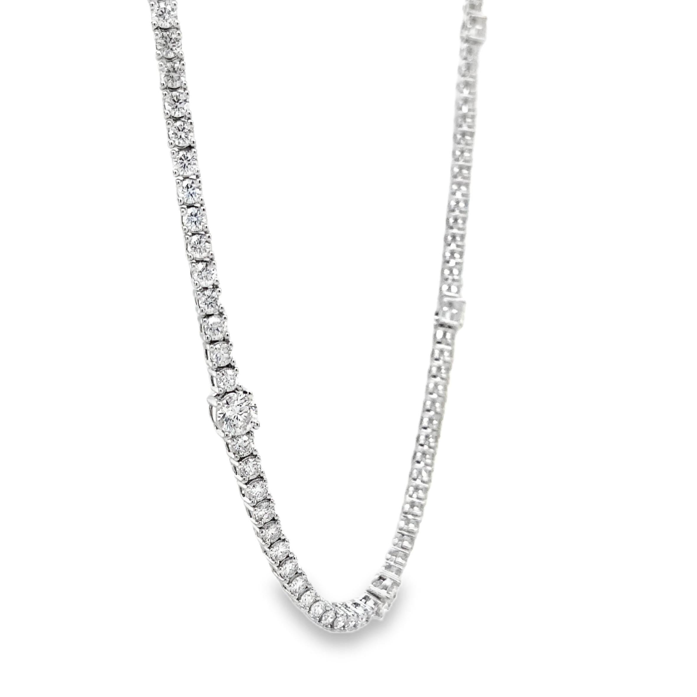Memoire Diamond Station Tennis Necklace 18 Karat White Gold 7.09 cts Diamond For Sale 1