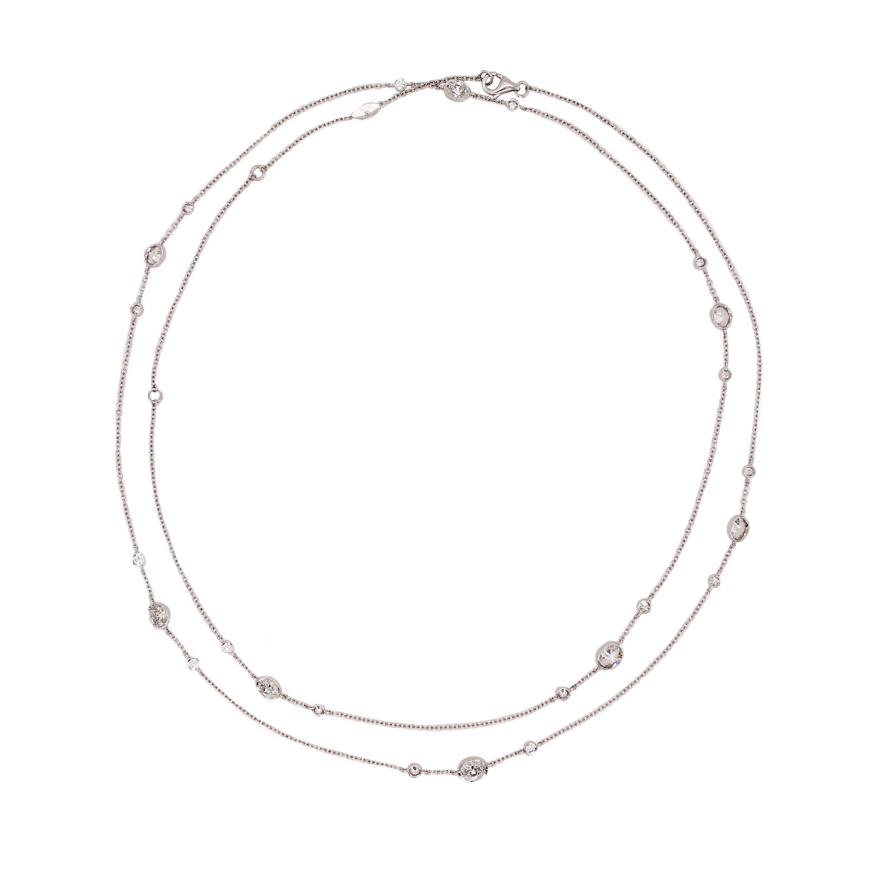 Modern Memoire Diamonds by the Yard Necklace Oval and Round Diamond Chain 2.27ctw 18k For Sale