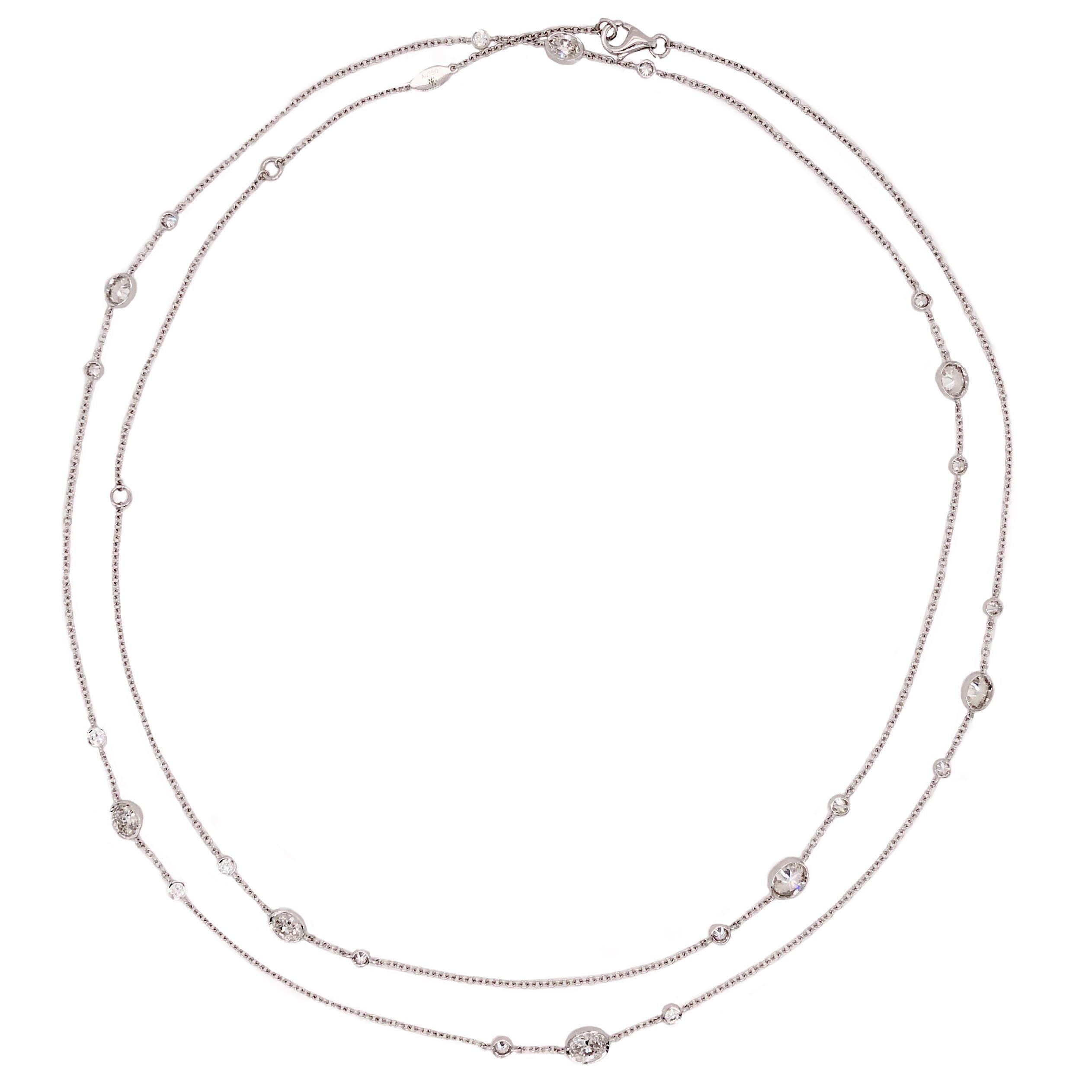 Oval Cut Memoire Diamonds by the Yard Necklace Oval and Round Diamond Chain 2.27ctw 18k For Sale