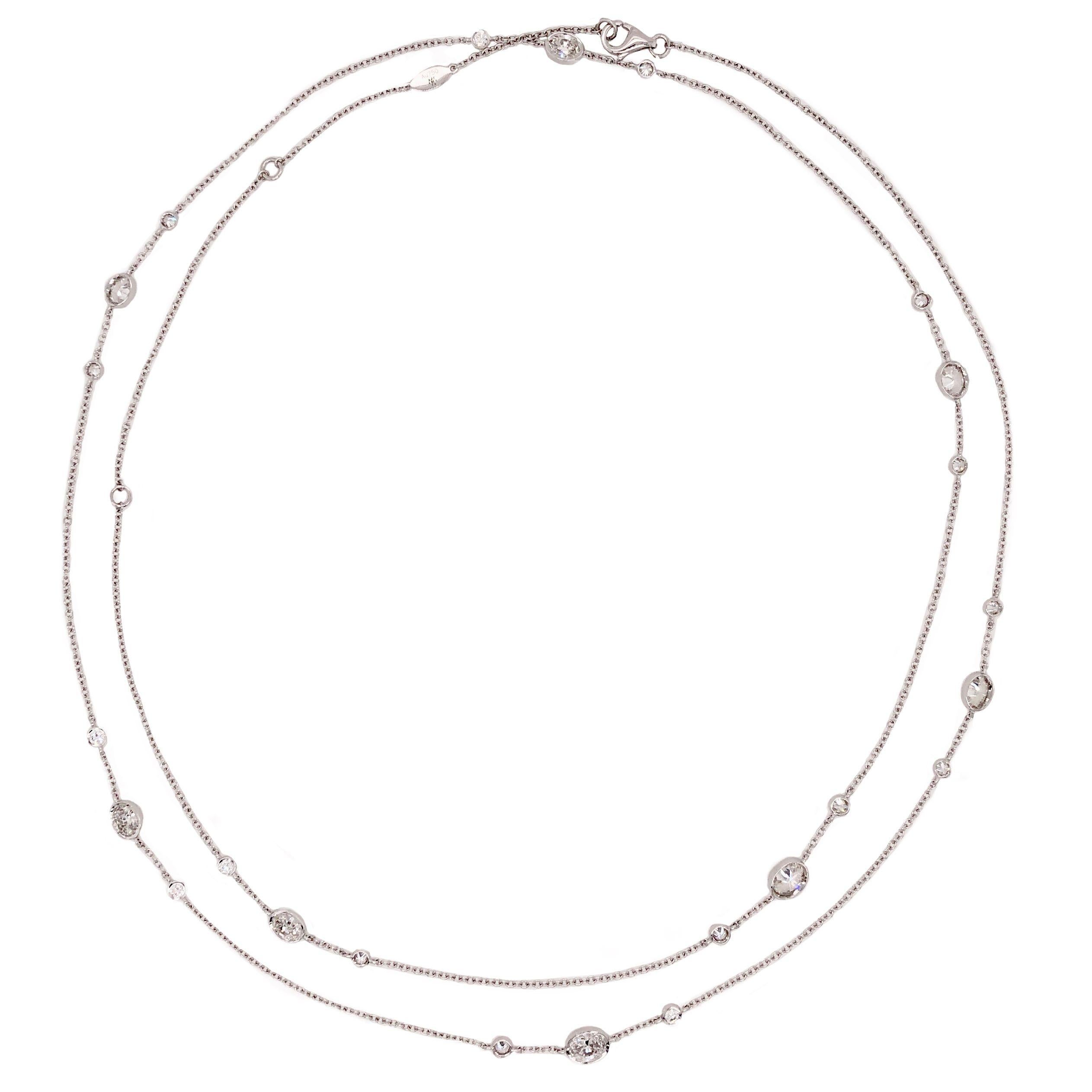 Taille ovale Collier Memoire Diamonds By The Yard avec chaîne en diamants ovales et ronds de 2,27 carats poids total 18 carats  en vente