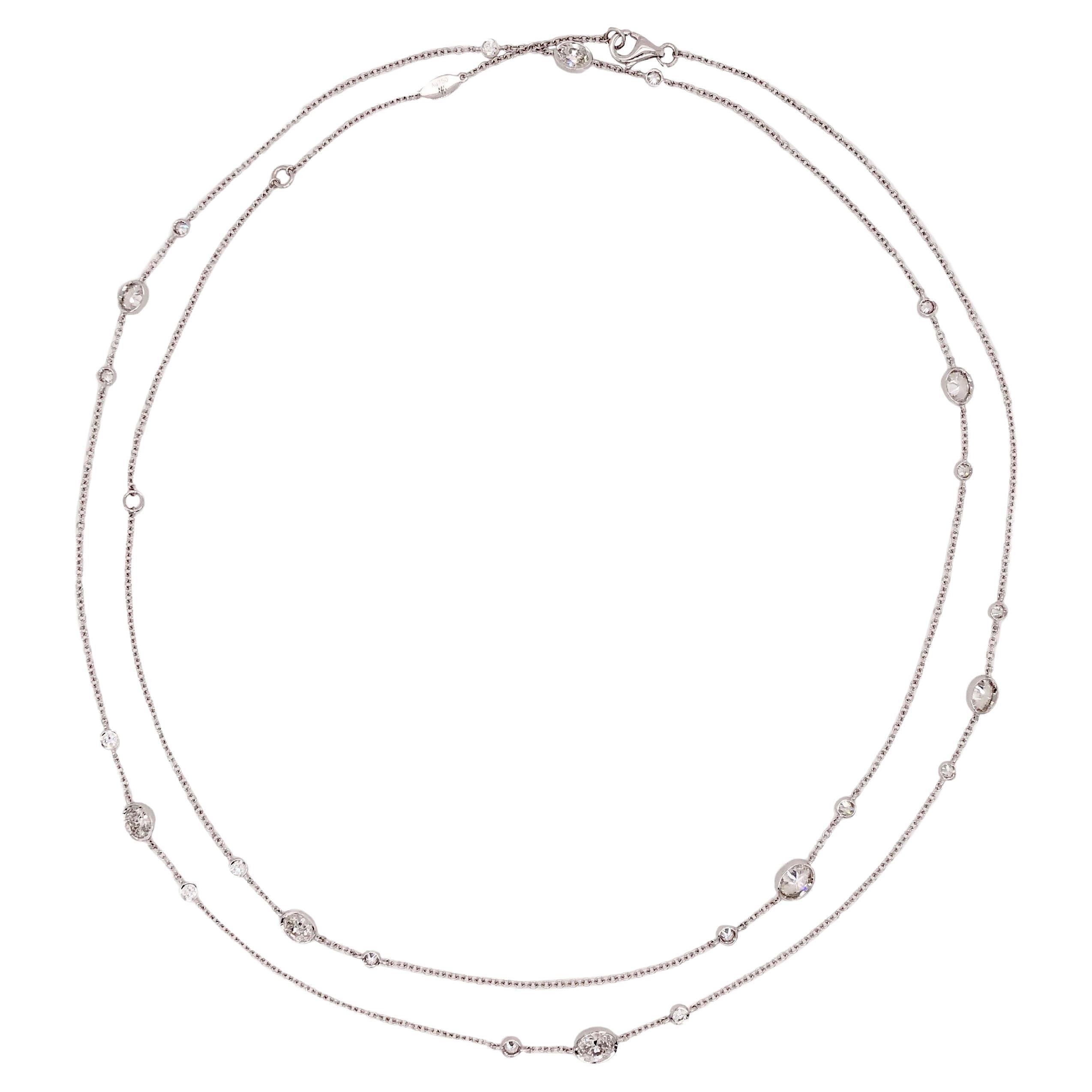 Memoire Diamonds by the Yard Necklace Oval and Round Diamond Chain 2.27ctw 18k