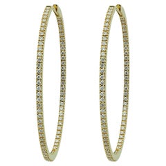 Memoire Inside Out Natural Diamond Oval Hoop Earrings 18K Yellow Gold 1.25Ctw