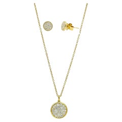 Memoire Luna Pave Round Diamond Necklace Earring Set 18K Yellow Gold 0.91Ctw
