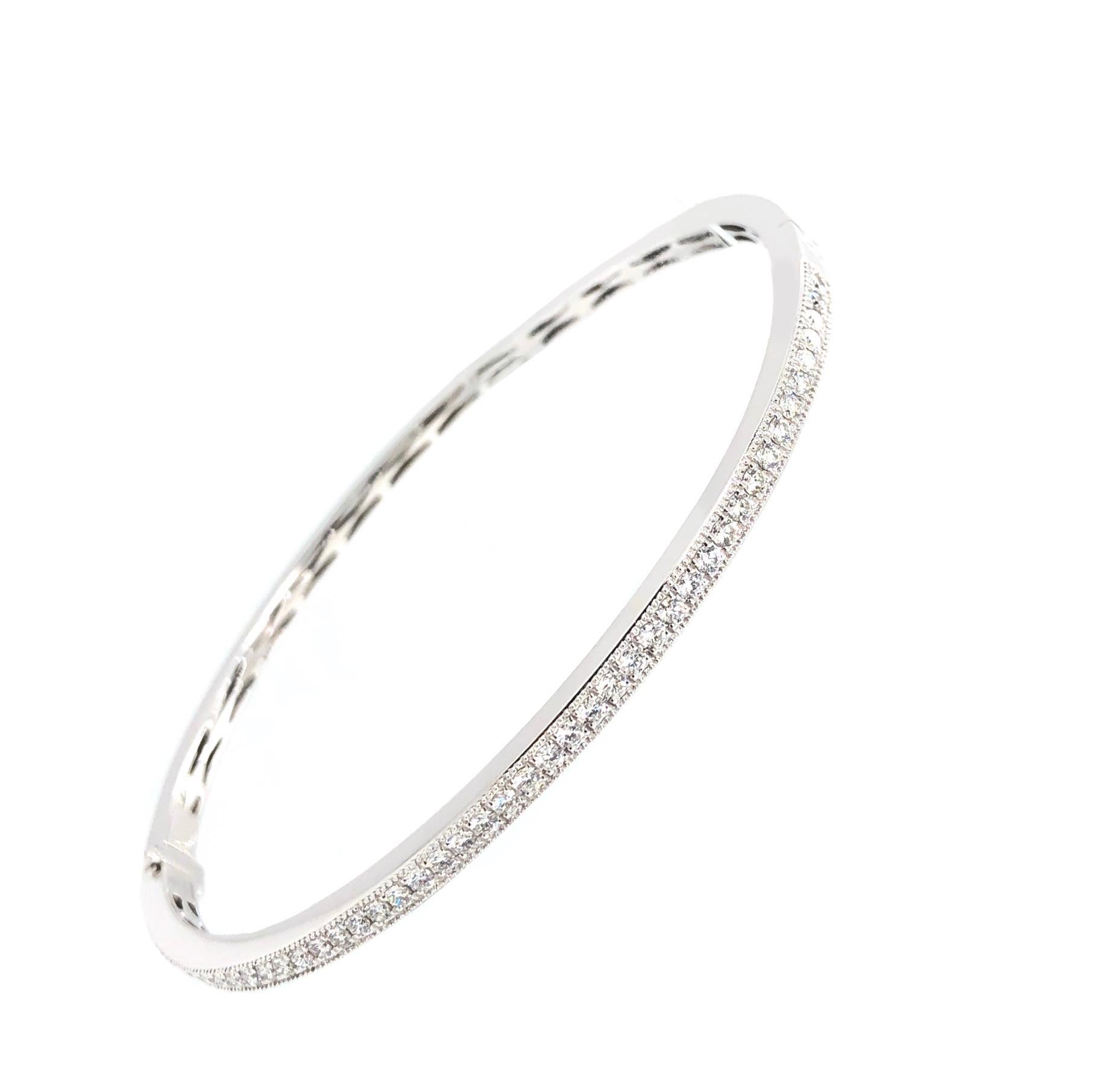 Art Deco Memoire Milgrain Hinge Bangle Round Brilliant Cut Diamonds 0.76ctw 18k White Go For Sale