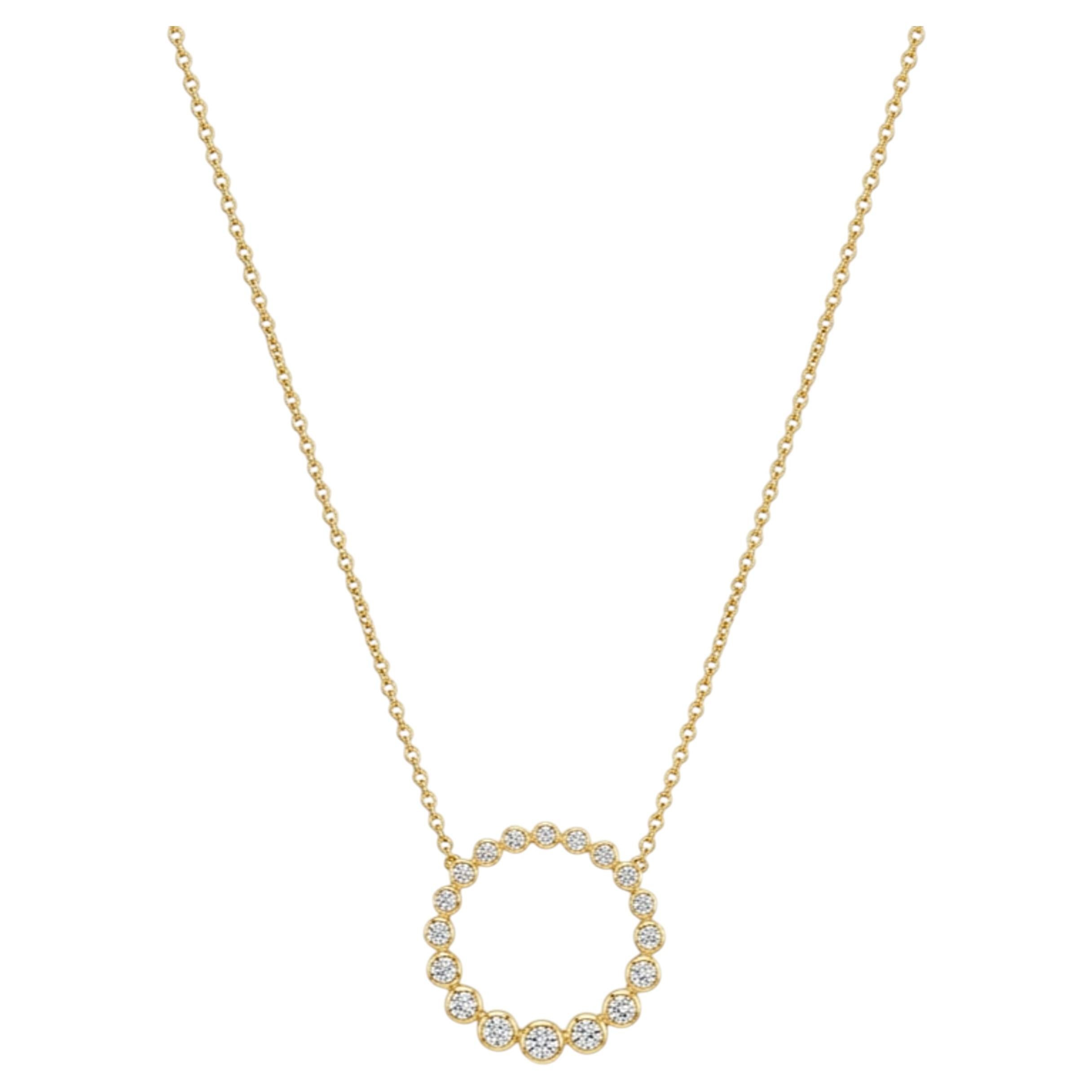 Collar con colgante de diamantes en círculo estilo milgrain de Memoire, en oro amarillo de 18k, 0,65 ct en total