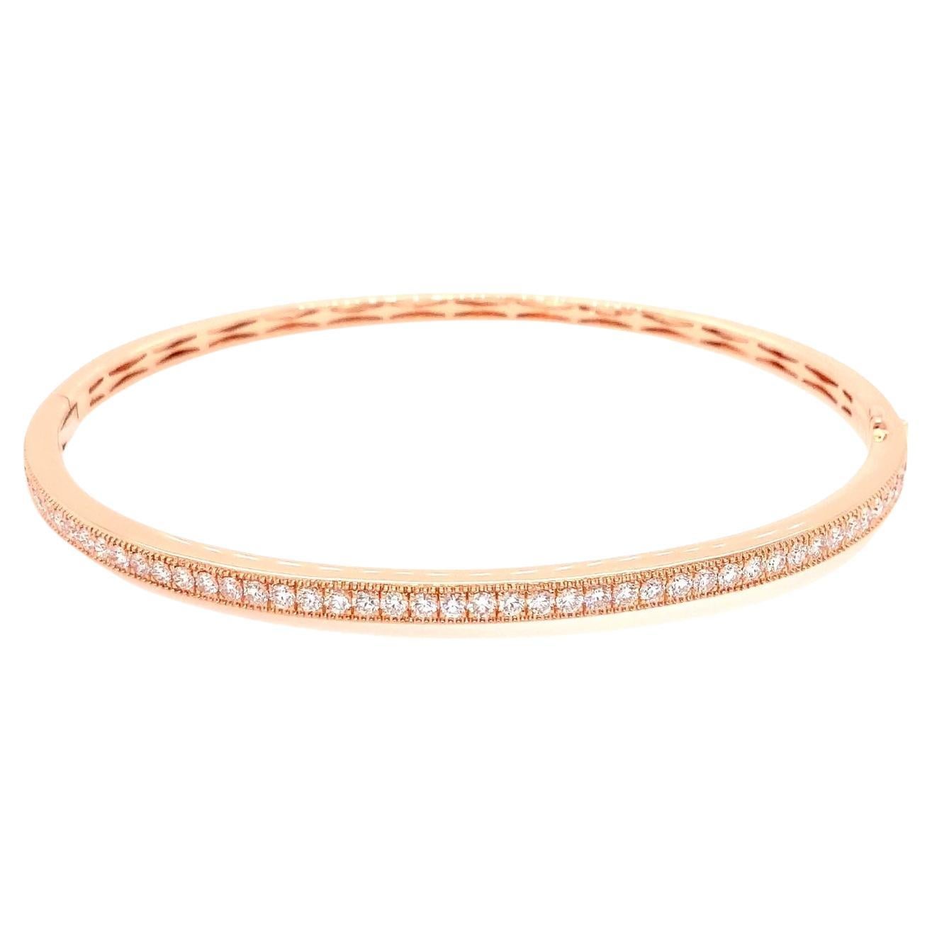 Bracelet jonc à charnière Memoire Milgrain avec diamants ronds taille brillant 0,85 carat et Gol rose 18 carats