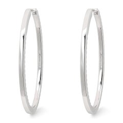 Memoire Round Cut Diamond Oval Hoop Earrings 18K White Gold 1.50Cttw