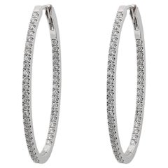 Memoire Round Cut Diamond Oval Hoop Earrings 18K White Gold 1.50Cttw