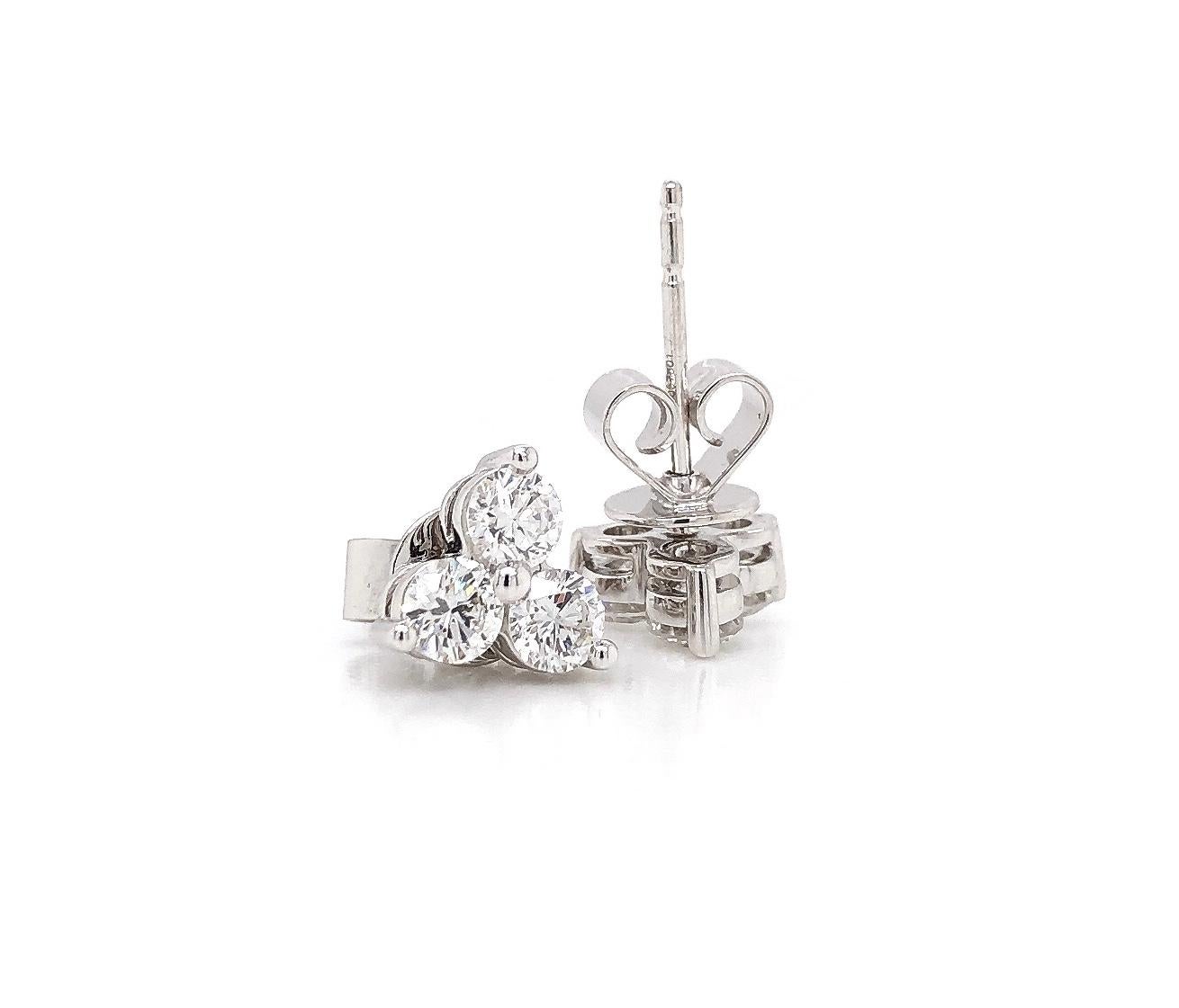 Memoire Trinity Collection 3 Stone Diamond Studs 0.91ctw 18k White Gold In New Condition For Sale In Los Gatos, CA