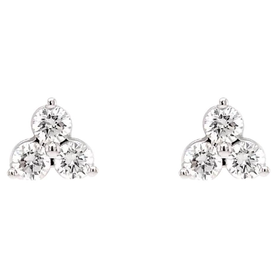 Memoire Trinity Collection 3 Stone Diamond Studs 0.91ctw 18k White Gold