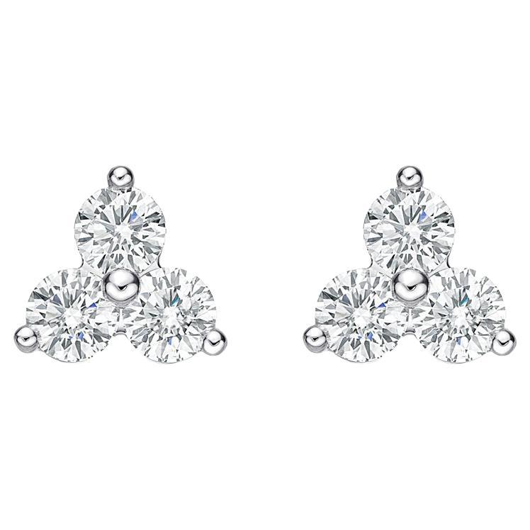 Memoire Trinity Collection 3 Stone Diamond Studs 0.91ctw 18k White Gold