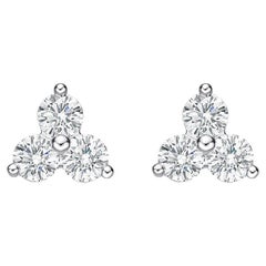 Memoire Trinity Collection 3 Stone Diamond Studs 0.91ctw 18k White Gold