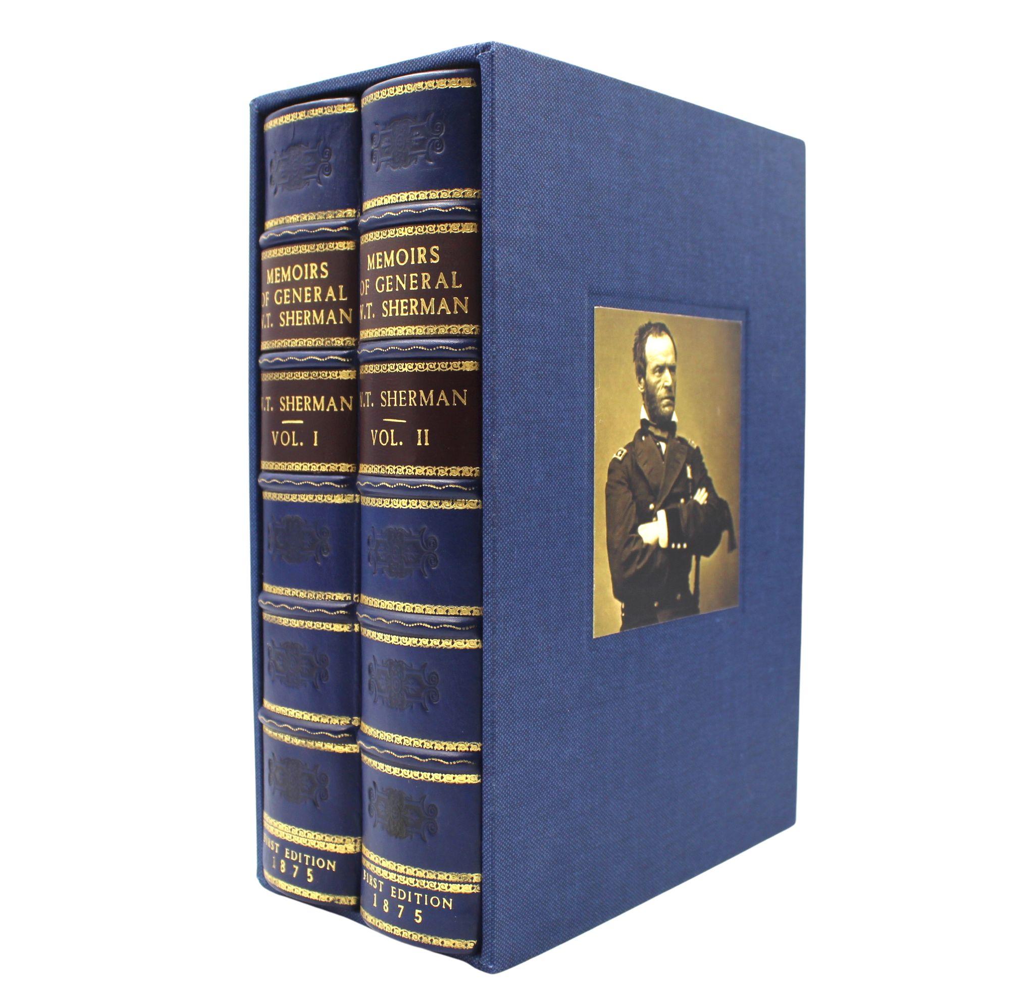 Sherman, William T. Memoirs of General W. T. Sherman, Written By Himself. New York: D. Appleton and Company, 1875. First edition. In two volumes. Rebound in quarter blue leather and cloth boards, with raised bands, gilt tooling, and gilt titles to