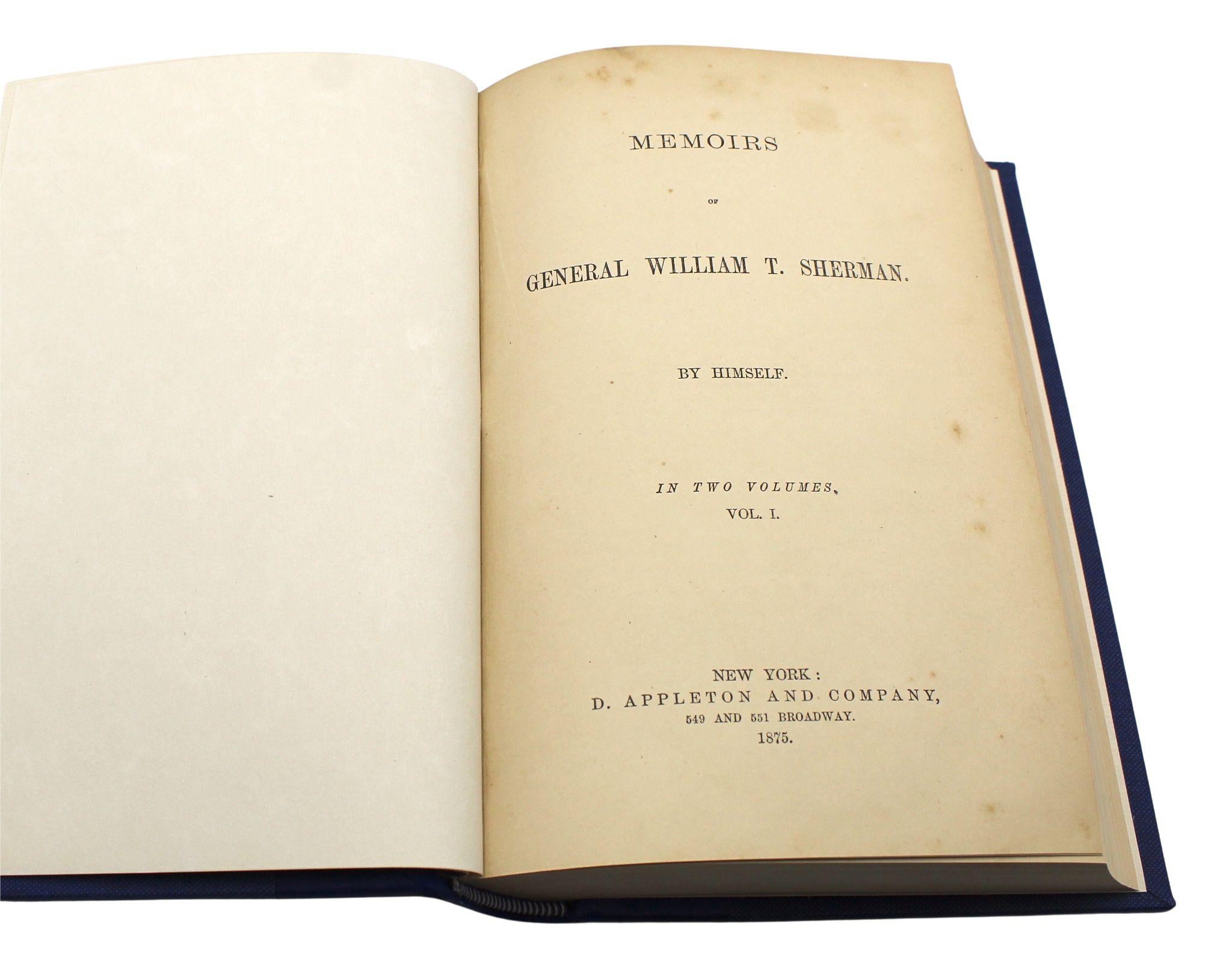 Leather Memoirs of General William T. Sherman, First Edition, Two-Volume Set, 1875 For Sale